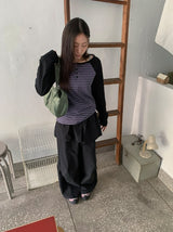 シャバニンストライプヘンリーネック長袖Tシャツ