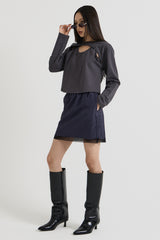 Cotton Layered Long Sleeve T-Shirt, Charcoal