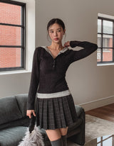 Sob Button Stripe Layered Hood