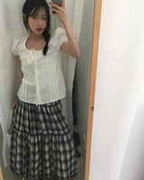 Cawi Frill Check Tiered Long Skirt