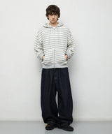 STRIPE BASIC LOGO ZIP-UP HOODIE_GREY