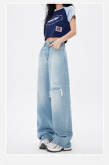 Vintage Frayed Distressed ワイドデニムパンツ