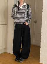 Rose Pink Lettering Embroidery Balloon Denim Pants