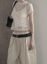Floral Punching Lace Short Sleeve Tee