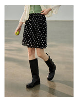 Dot ruffle flare mini skirt