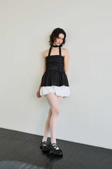NOVA SMOCKED SCARF TUBE TOP / BLACK