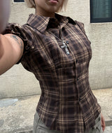 Brown Check Balloon Shirt