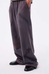 FLEECE SPRAY-DIRT CROSS LINE HEM DRAWSTRING ADJUSTABLE SWEATPANTS