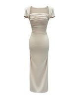 Elia Shirred Sheer Short-Sleeve Maxi Dress