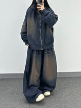cat brush fleece hood zip-up