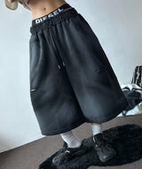Space Side Lettering Distressed Bermuda Shorts 3color