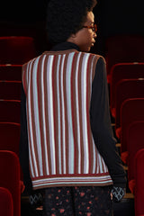 STRIPE ZIP KNIT VEST / BROWN