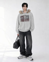(UNISEX) USA Flag Fur Hood Zip-up