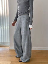 Solid color casual banding wide pants