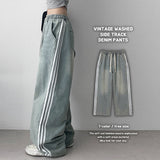 Two line side light blue denim banding pants (one color)