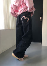 PINK HEART WIDE DENIM