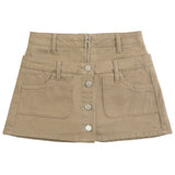 Double Waist Denim A-Line Mini Pants Skirt