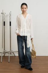 Frill V-neck Blouse (Ivory)