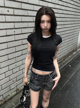 ウォッシュドデニムカットオフショーツ