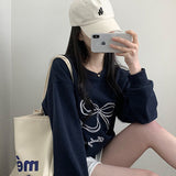Dimi overfit ribbon lettering embroidery sweatshirt