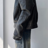 Textured Leather Metal Clasp Zip Cropped Jacket