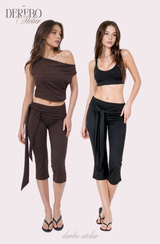 Medley Strap Shirring Capri Pants