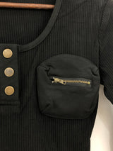 Two-Pocket Slim Button Tee