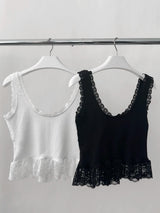 lace punching unneck sleeveless blouse