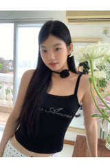 Marshmallow beaded black sleeveless top