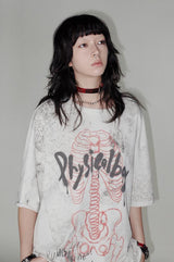 Skeleton lace print rolled hem short sleeve T-shirt