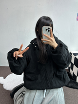 インナーフリースコーデュロイビッグフードジッパー🩶🖤 - 2カラー