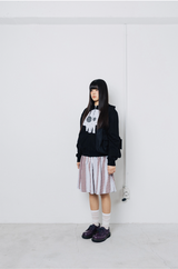Kawaii Skull Damage Hoodie Zip-up - Black Flower   