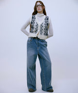 Distressed Wide Denim Pants (BLUE)