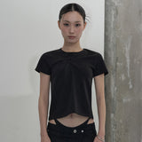 スラッシュピンタックTシャツ (BLACK)