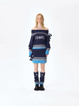 13DE MARZO Fair Isle Bear Knit Dress Navy Blue