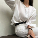[BELLIDE MADE] lルーズフィッティングカラーレスコットンシャツ