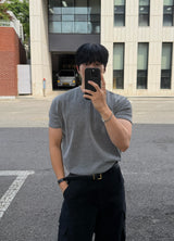 Two tone v-necked muscle short sleeved