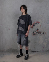 HIERARCHY STUDIOS TYPEWRITER - ウォッシュドブラックスカーオーバーサイズTシャツ