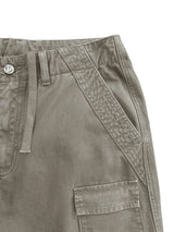 GARMENT-DYED DISTRESSED BELT LOOP POCKET CROSS PLEAT COLOR-TOOTH ZIPPER DRAWSTRING CARGO PANTS