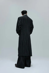Striped Cinched Wool Overcoat