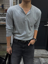 Soft henley neck long sleeve t-Shirt