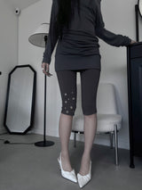 eyelet stud capri leggings (2color)