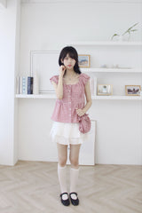 [Bag set]レッドチェックフリルブラウス