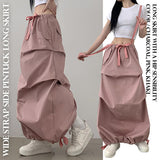Ponun Wide Ribbon Strap Side Pintuck Long Skirt