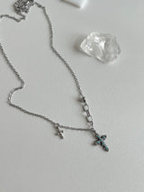 sif color twin cross turquoise vertical double ball short long layered gemstone necklace
