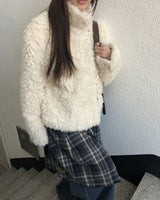 Rureu High-Neck Vintage Fur Jacket