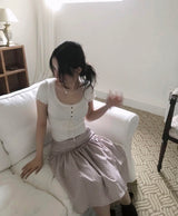 cheek dot flare button midi sk