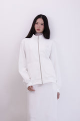 Lettering half neck two-way zip-up (IVORY)