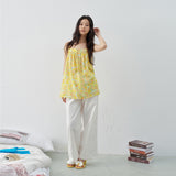 Yellow Floral Print Spaghetti Strap Top and Shorts Set, Island Resort Style
