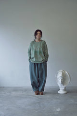 STRIPE BINDING-NECK BOX TEE (Sage Green)
